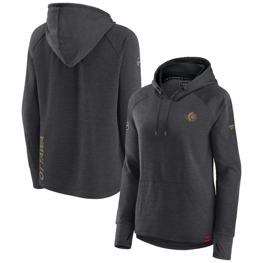 Ottawa Senators Fanatics Women's Authentic Pro Pullover Hoodie Heather Charcoal