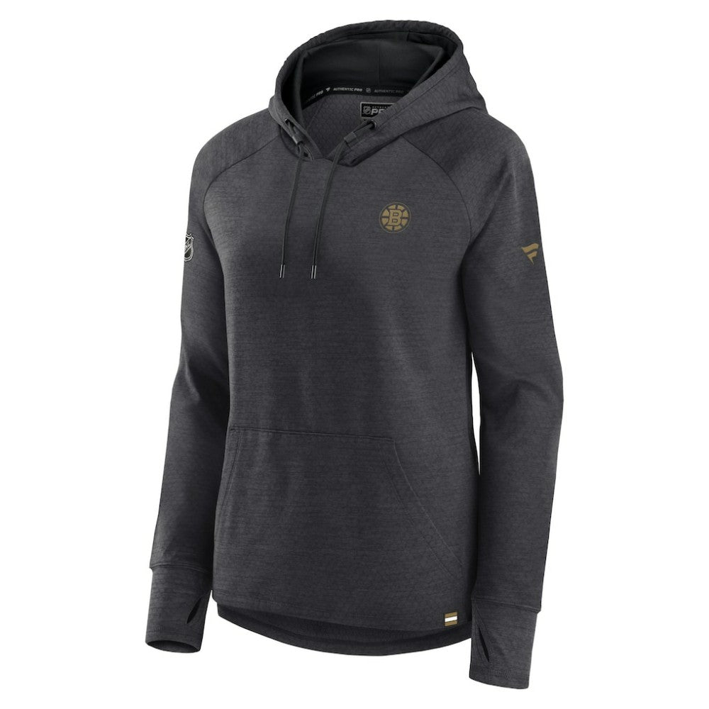 Boston Bruins Fanatics Women's Authentic Pro Pullover Hoodie Heather Charcoal