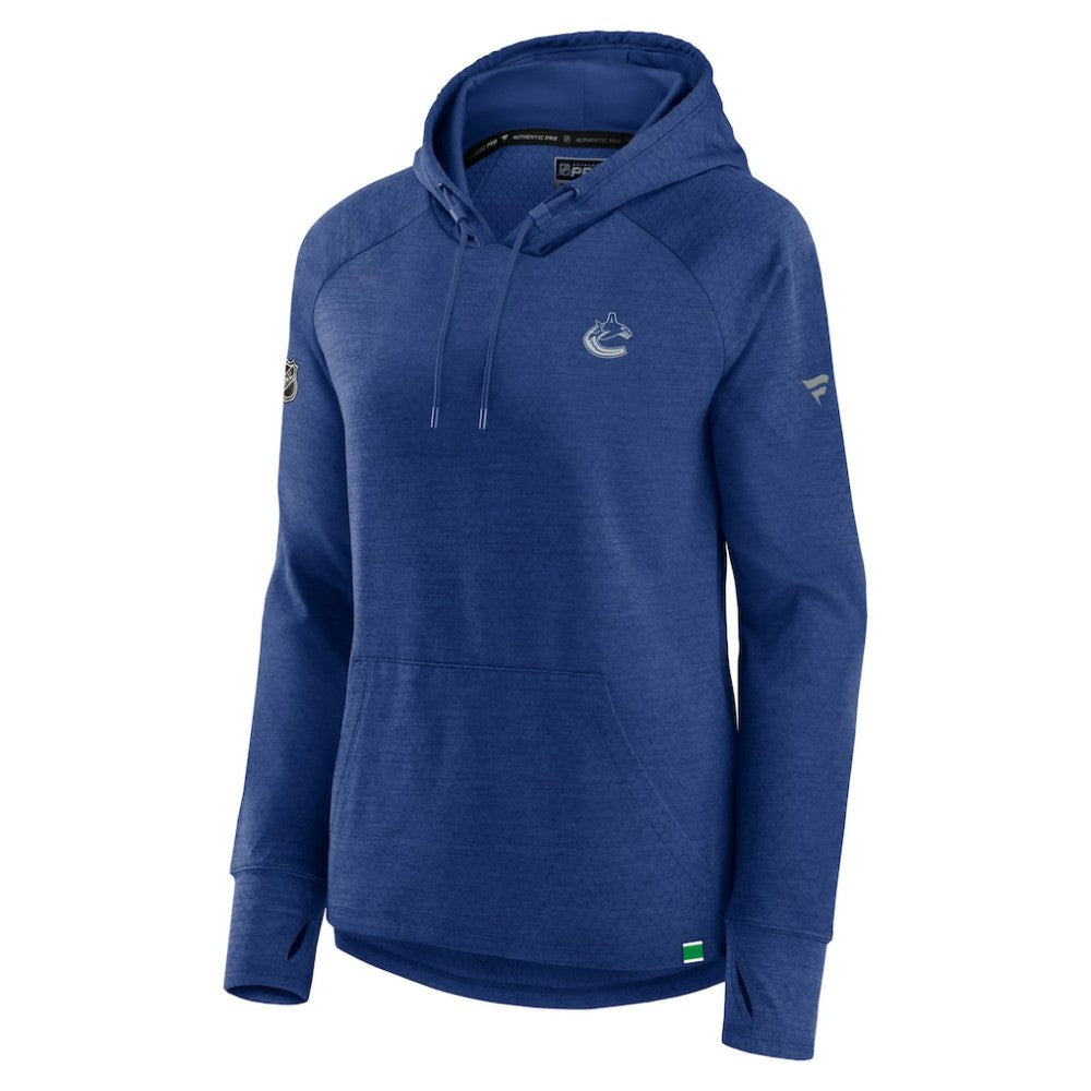 Vancouver Canucks Fanatics Women's Authentic Pro Pullover Hoodie Heather Blue