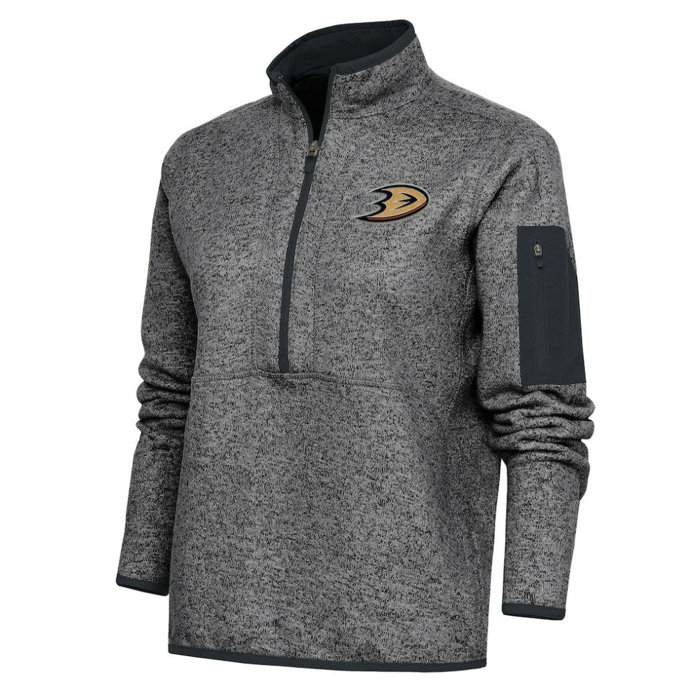 Anaheim Ducks Antigua Women's Team Logo Fortune Quarter-Zip Jacket Heather Charcoal