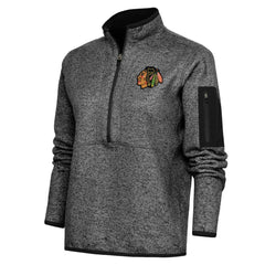 Chicago Blackhawks Antigua Women's Team Logo Fortune Quarter-Zip Jacket Heather Black