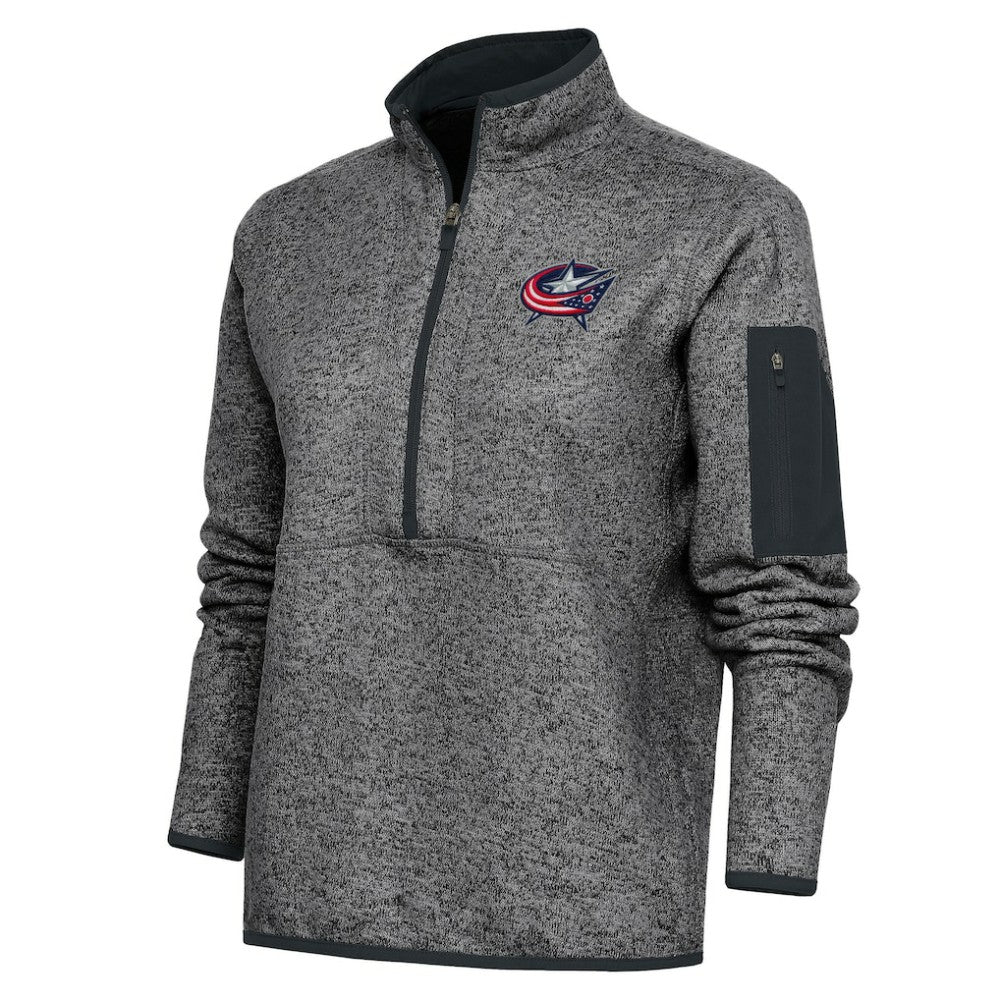 Columbus Blue Jackets Antigua Women's Team Logo Fortune Quarter-Zip Jacket Heather Charcoal