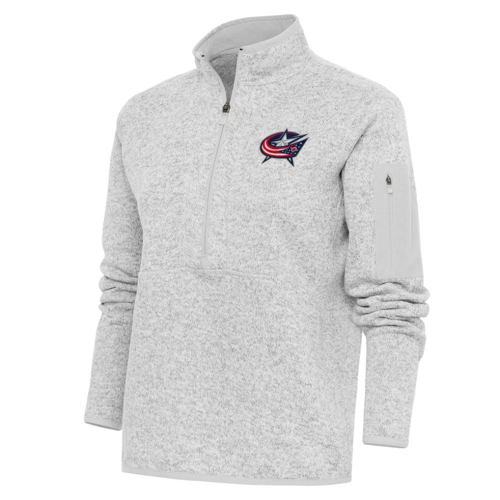Columbus Blue Jackets Antigua Women's Team Logo Fortune Quarter-Zip Jacket Heather Gray