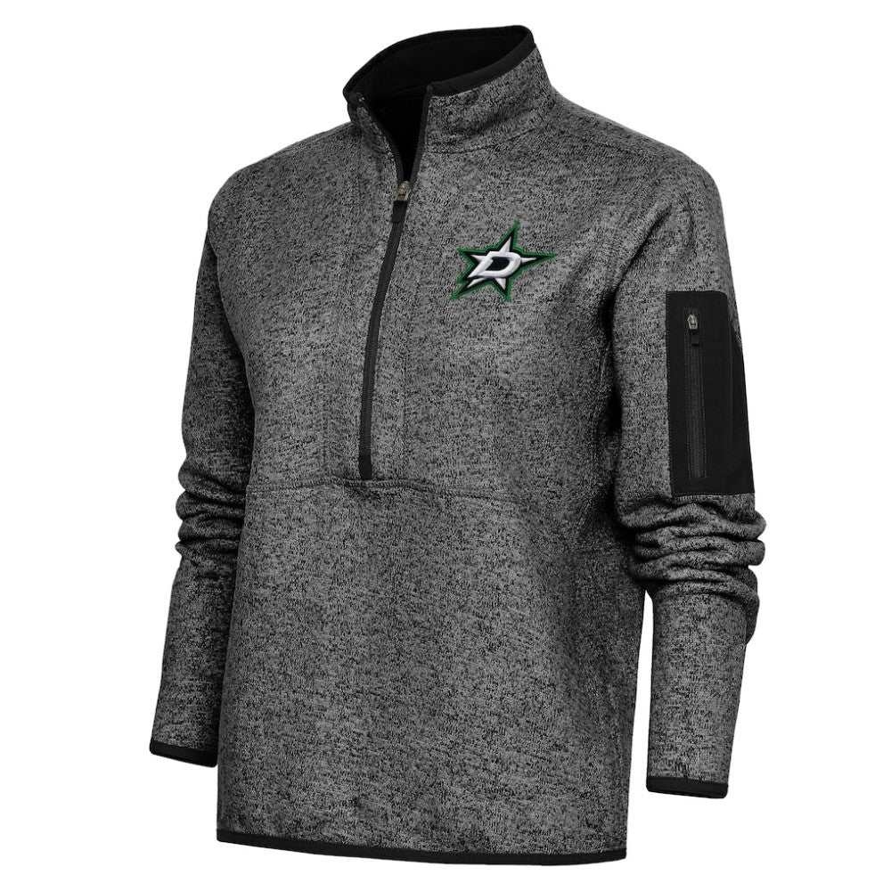 Dallas Stars Antigua Women's Team Logo Fortune Quarter-Zip Jacket Heather Black