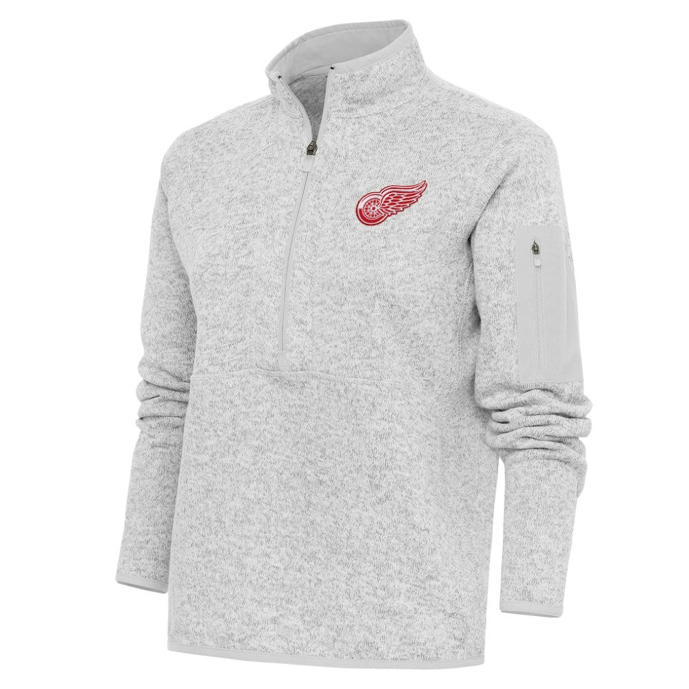 Detroit Red Wings Antigua Women's Team Logo Fortune Quarter-Zip Jacket Heather Gray