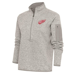 Detroit Red Wings Antigua Women's Team Logo Fortune Quarter-Zip Jacket Oatmeal