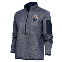 Edmonton Oilers Antigua Women's Team Logo Fortune Quarter-Zip Jacket Heather Navy