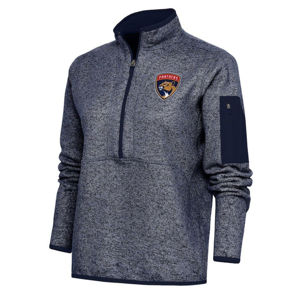 Florida Panthers Antigua Women's Team Logo Fortune Quarter-Zip Jacket Heather Navy