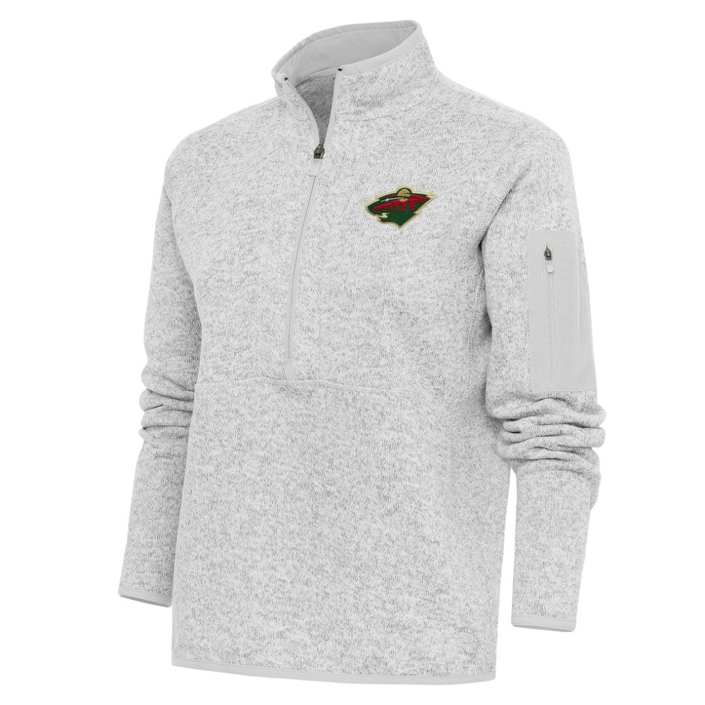 Minnesota Wild Antigua Women's Team Logo Fortune Quarter-Zip Jacket Heather Gray
