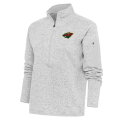 Minnesota Wild Antigua Women's Team Logo Fortune Quarter-Zip Jacket Heather Gray