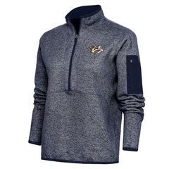 Nashville Predators Antigua Women's Team Logo Fortune Quarter-Zip Jacket Heather Navy