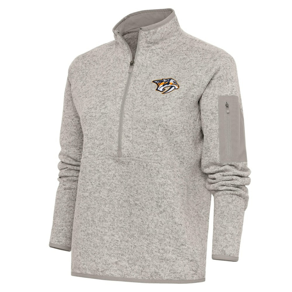 Nashville Predators Antigua Women's Team Logo Fortune Quarter-Zip Jacket Oatmeal