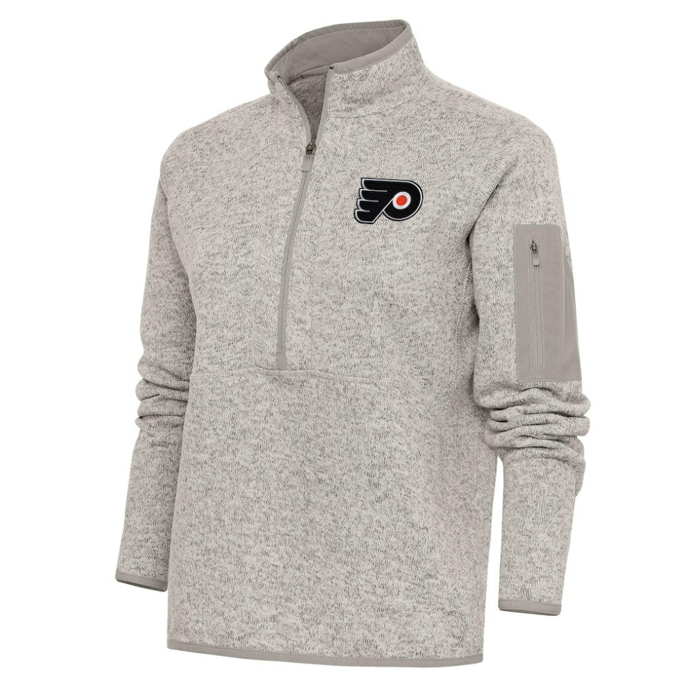Philadelphia Flyers Antigua Women's Team Logo Fortune Quarter-Zip Jacket Oatmeal