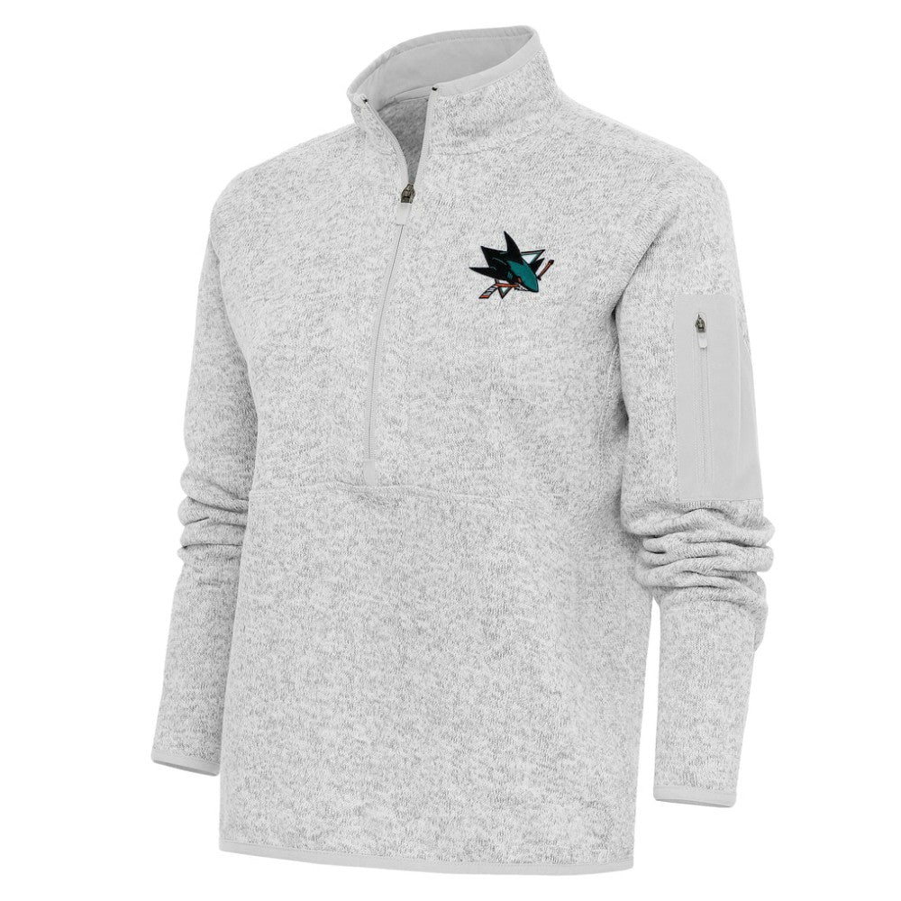 San Jose Sharks Antigua Women's Team Logo Fortune Quarter-Zip Jacket Heather Gray