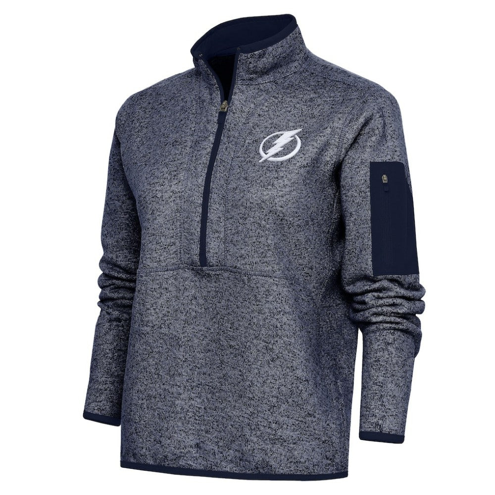 Tampa Bay Lightning Antigua Women's Team Logo Fortune Quarter-Zip Jacket Heather Navy