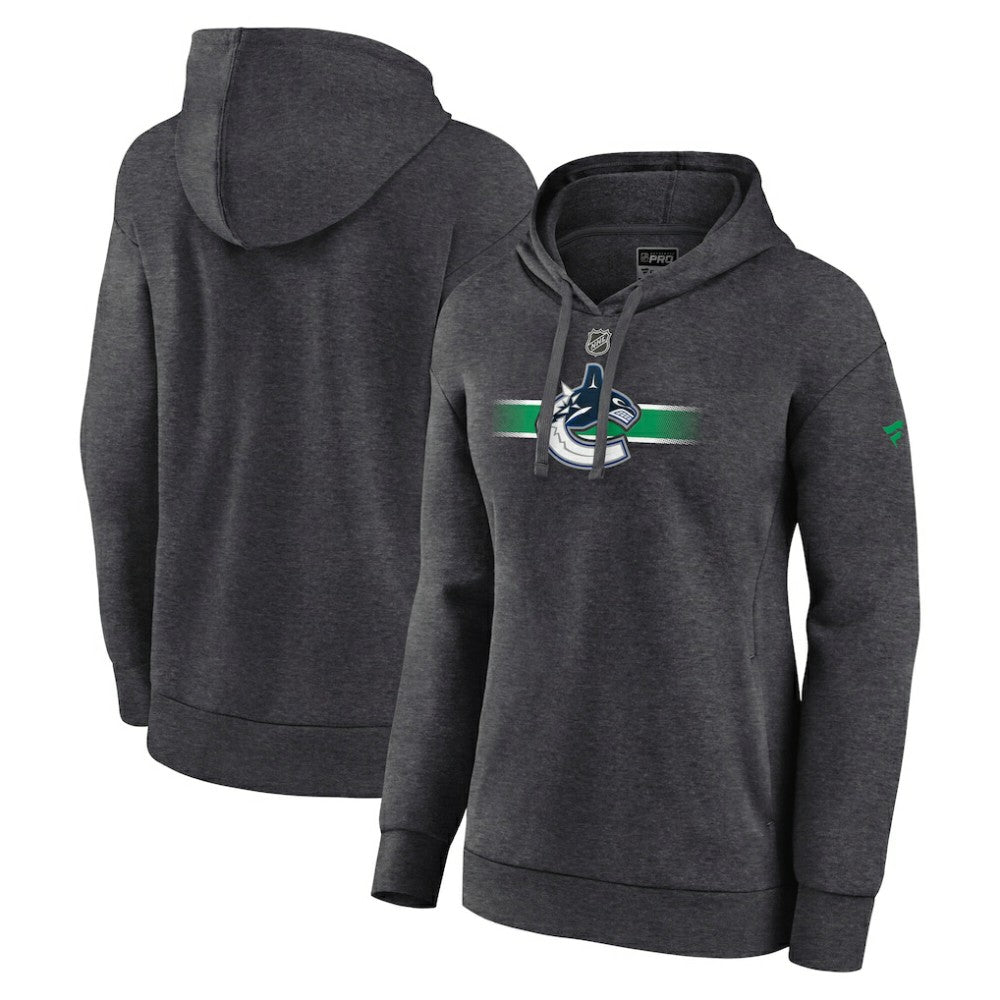 Vancouver Canucks Fanatics Women's Authentic Pro Core Secondary Fleece Pullover Hoodie Heather Charcoal
