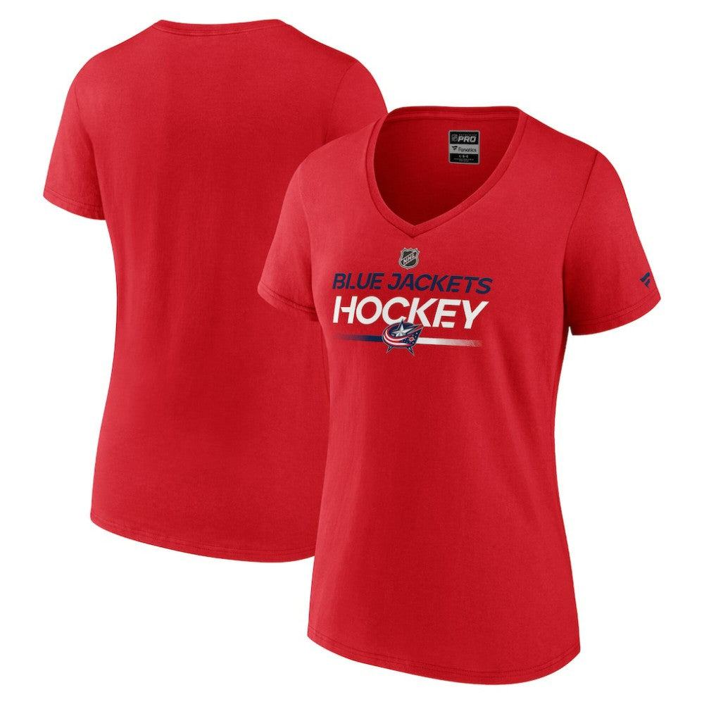 Columbus Blue Jackets Fanatics Women's Authentic Pro Primary V-Neck T-Shirt Red