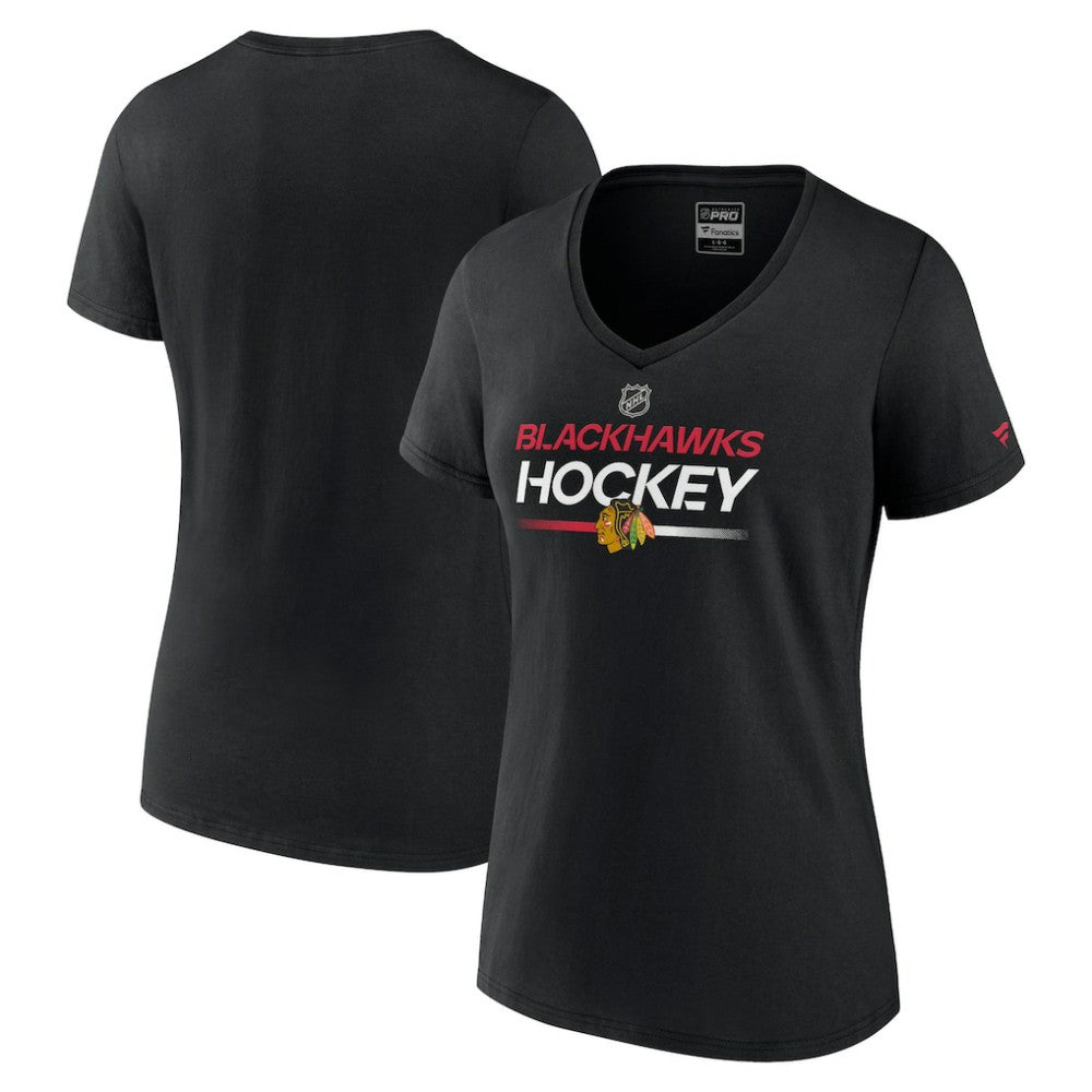 Chicago Blackhawks Fanatics Women's Authentic Pro V-Neck T-Shirt Black