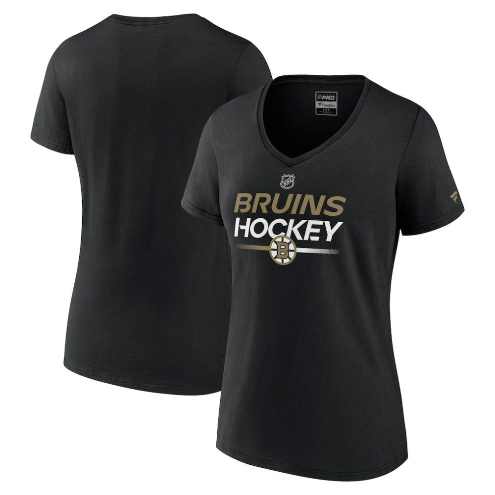 Boston Bruins Fanatics Women's Authentic Pro V-Neck T-Shirt Black