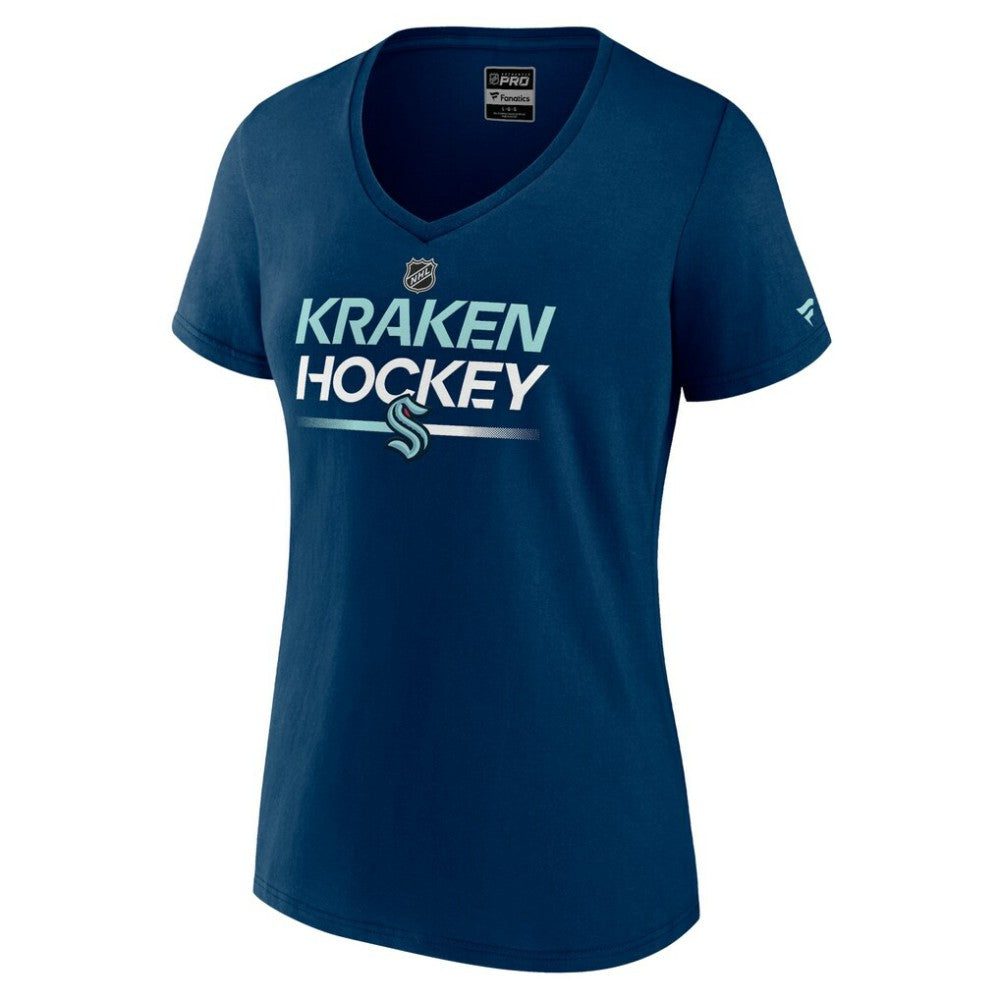 Seattle Kraken Fanatics Women's Authentic Pro V-Neck T-Shirt Deep Sea Blue