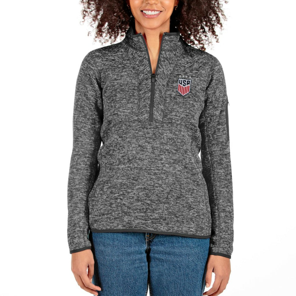 USWNT Antigua Women's Fortune Half-Zip Pullover Jacket - Heather Charcoal cheap