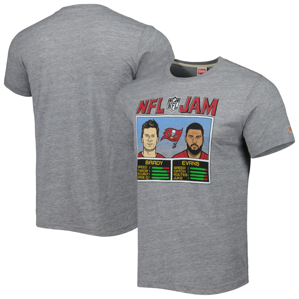 Tom Brady & Mike Evans Tampa Bay Buccaneers Homage Unisex NFL Jam Tri-Blend T-Shirt - Heather Gray discount