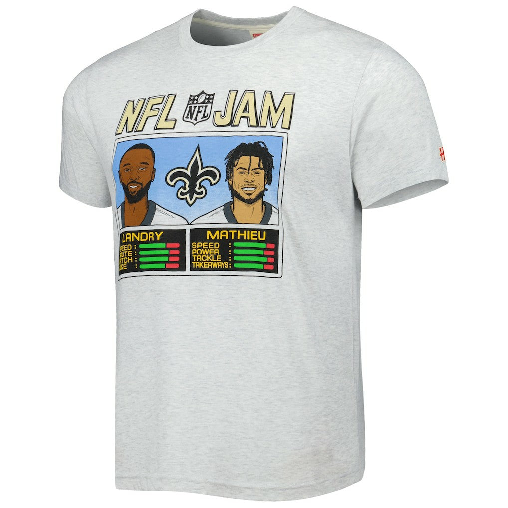 Jarvis Landry & Tyrann Mathieu New Orleans Saints Homage Unisex NFL Jam Tri-Blend T-Shirt - Heather Gray for sale