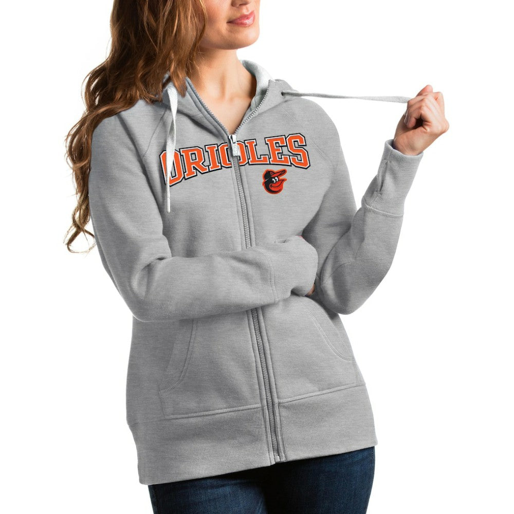 Baltimore Orioles Antigua Women's Team Logo Victory Full-Zip Hoodie - Heather Gray
