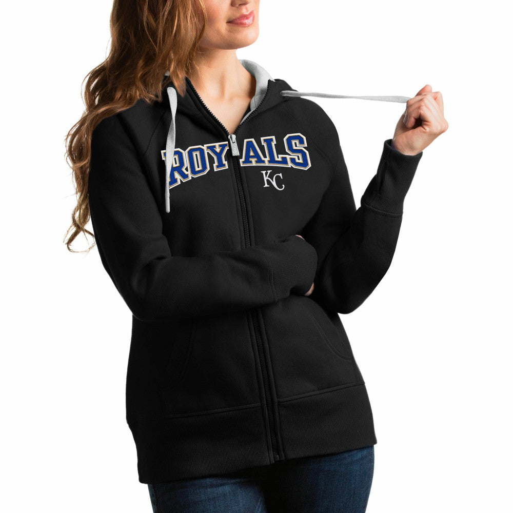 Kansas City Royals Antigua Women's Team Logo Victory Full-Zip Hoodie - Black