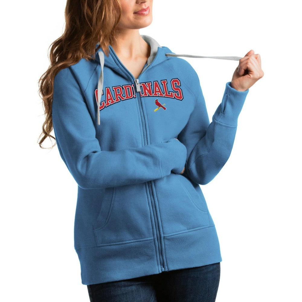St. Louis Cardinals Antigua Women's Team Logo Victory Full-Zip Hoodie - Light Blue