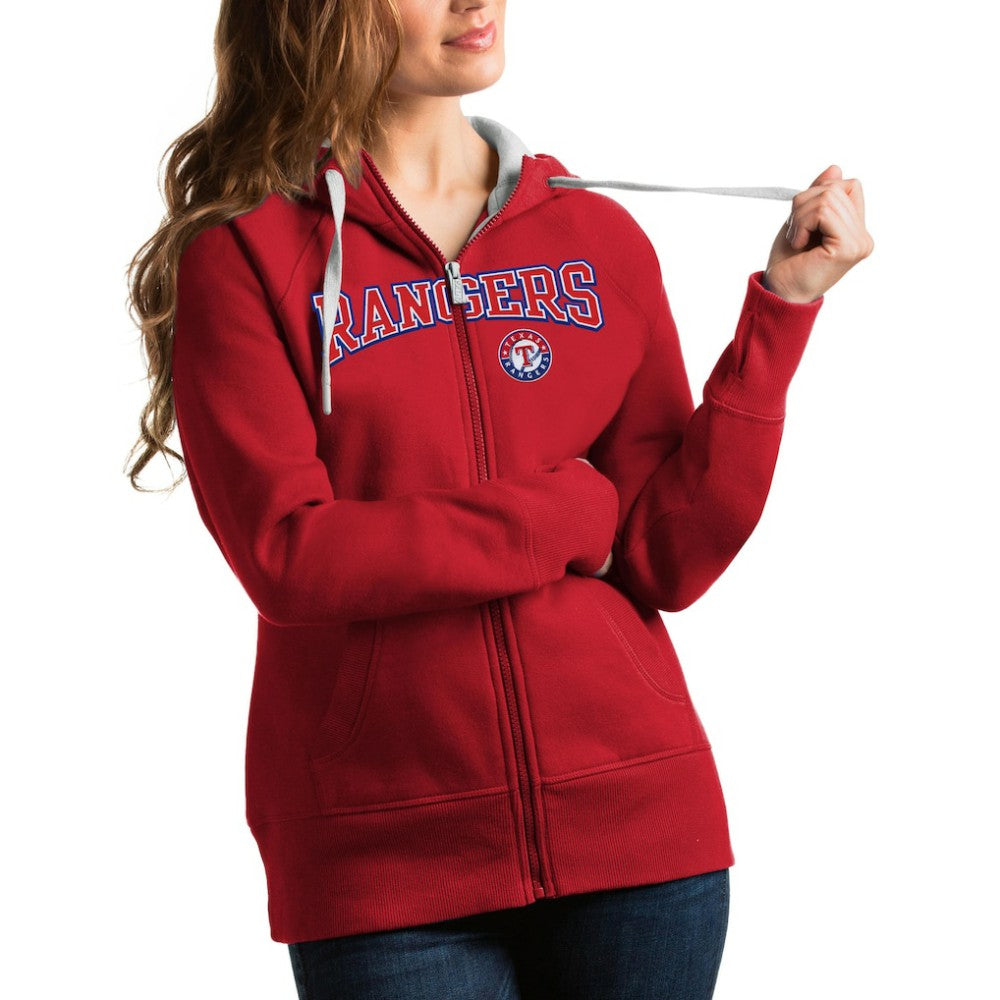 Texas Rangers Antigua Women's Team Logo Victory Full-Zip Hoodie - Red