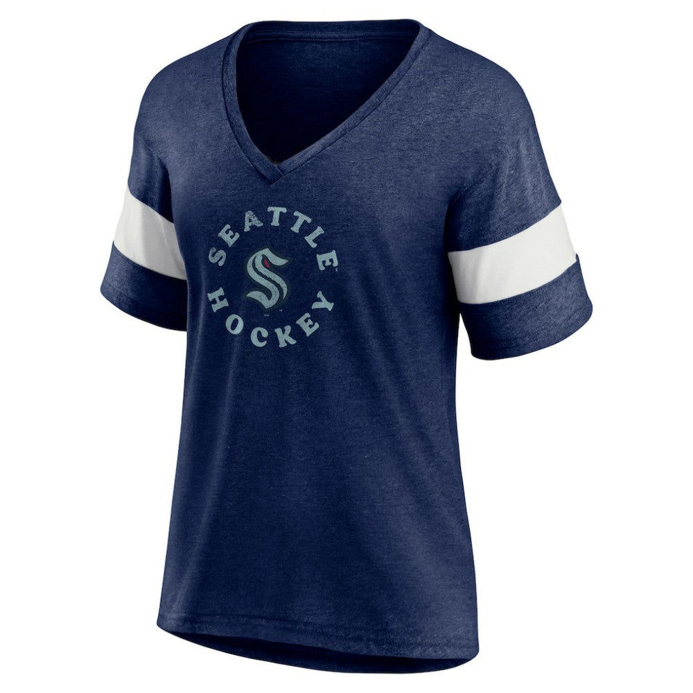 Seattle Kraken Fanatics Women's Special Edition 2.0 Ring The Alarm V-Neck T-Shirt Heather Navy