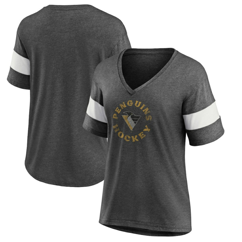 Pittsburgh Penguins Fanatics Women's Special Edition 2.0 Ring The Alarm V-Neck T-Shirt Heather Charcoal