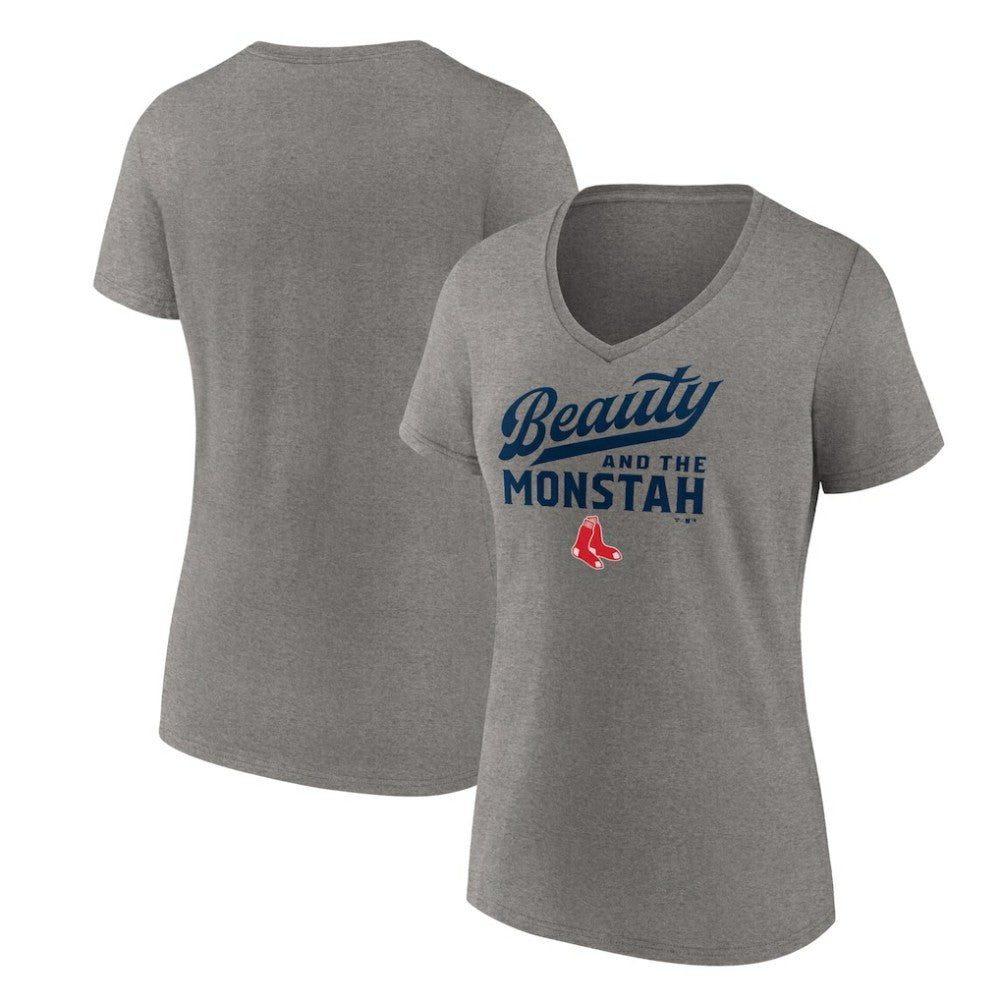 Boston Red Sox Women's Beauty And The Monstah V-Neck T-Shirt - Gray