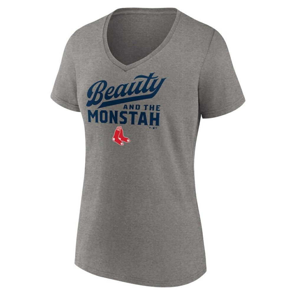 Boston Red Sox Women's Beauty And The Monstah V-Neck T-Shirt - Gray