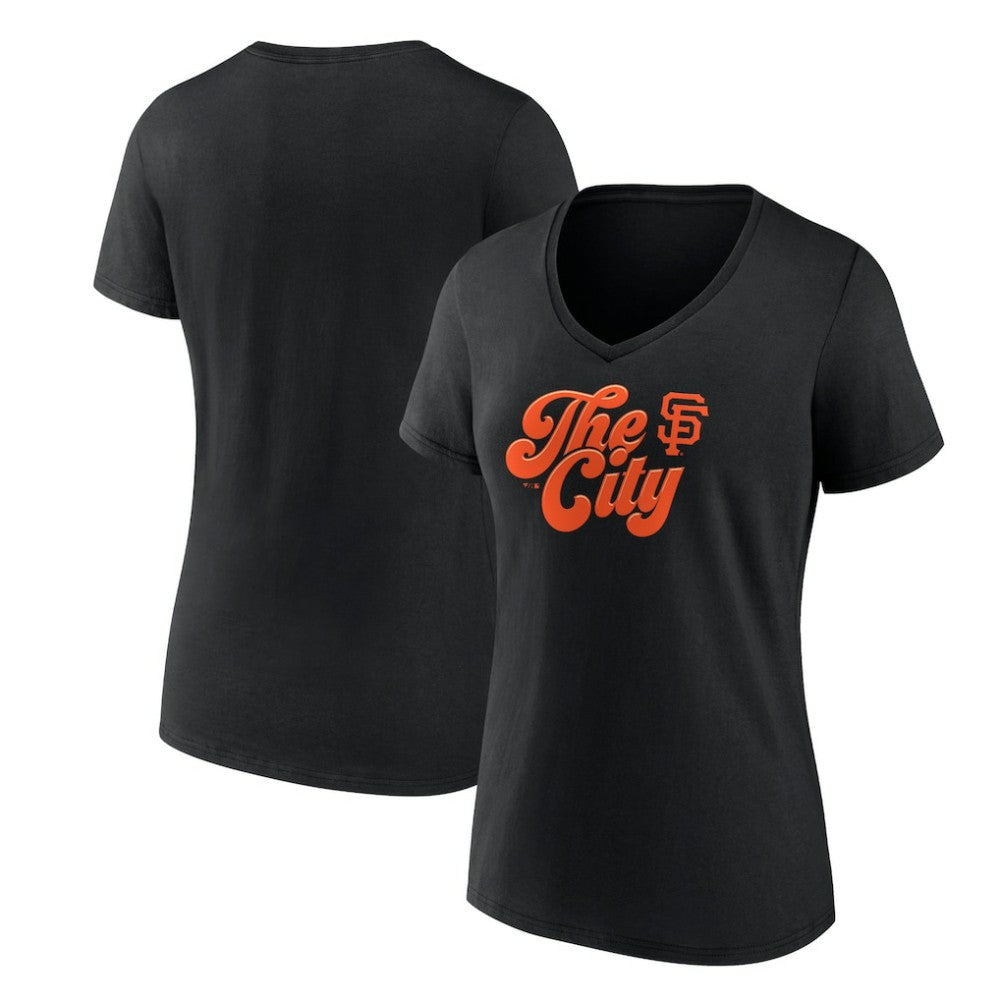 San Francisco Giants Women's Scripty City V-Neck T-Shirt - Black