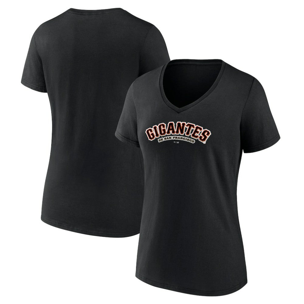 San Francisco Giants Women's Spanish Logo V-Neck T-Shirt - Black