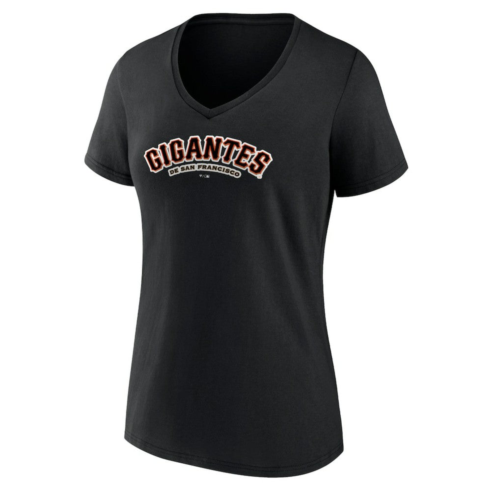 San Francisco Giants Women's Spanish Logo V-Neck T-Shirt - Black