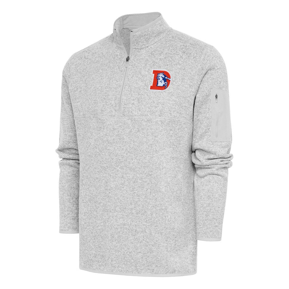 Denver Broncos Antigua Throwback Fortune Quarter-Zip Pullover Jacket - Heather Gray discount