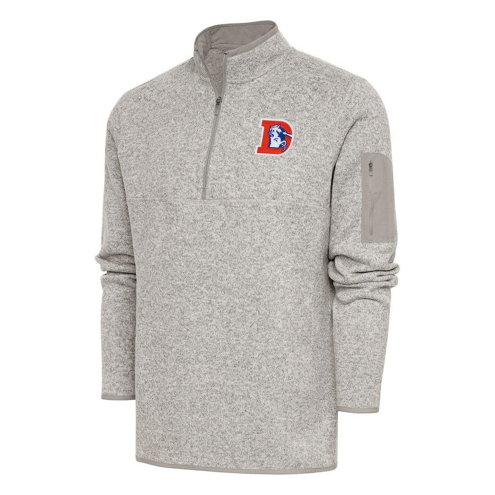 Denver Broncos Antigua Throwback Fortune Quarter-Zip Pullover Jacket - Oatmeal sale