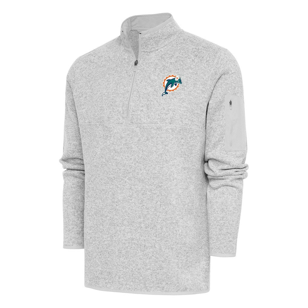 Miami Dolphins Antigua Throwback Fortune Quarter-Zip Pullover Jacket - Heather Gray on sale