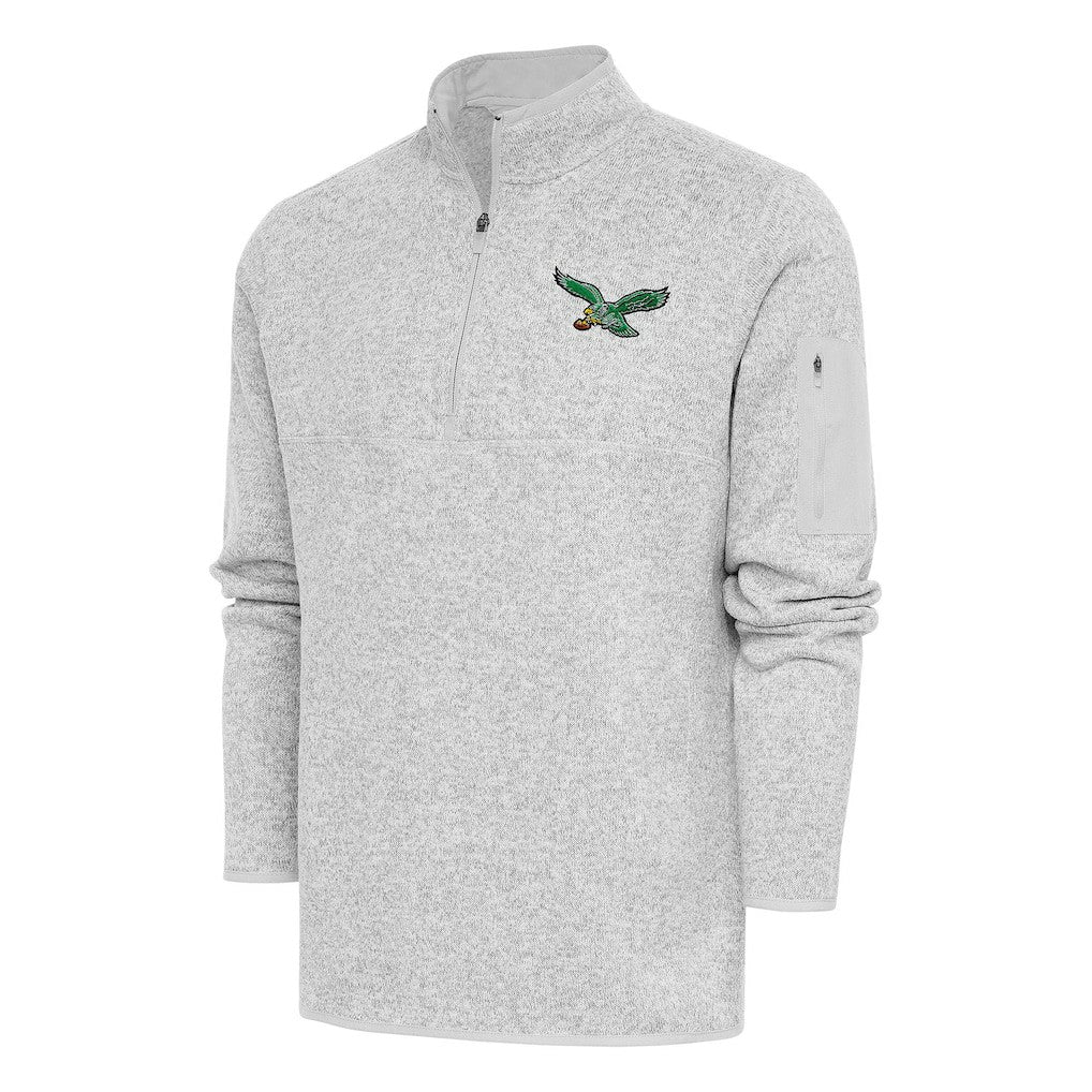 Philadelphia Eagles Antigua Throwback Fortune Quarter-Zip Pullover Jacket - Heather Gray for sale