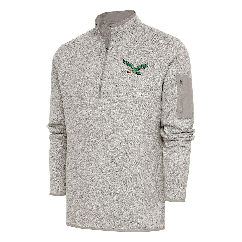Philadelphia Eagles Antigua Throwback Fortune Quarter-Zip Pullover Jacket - Oatmeal on sale