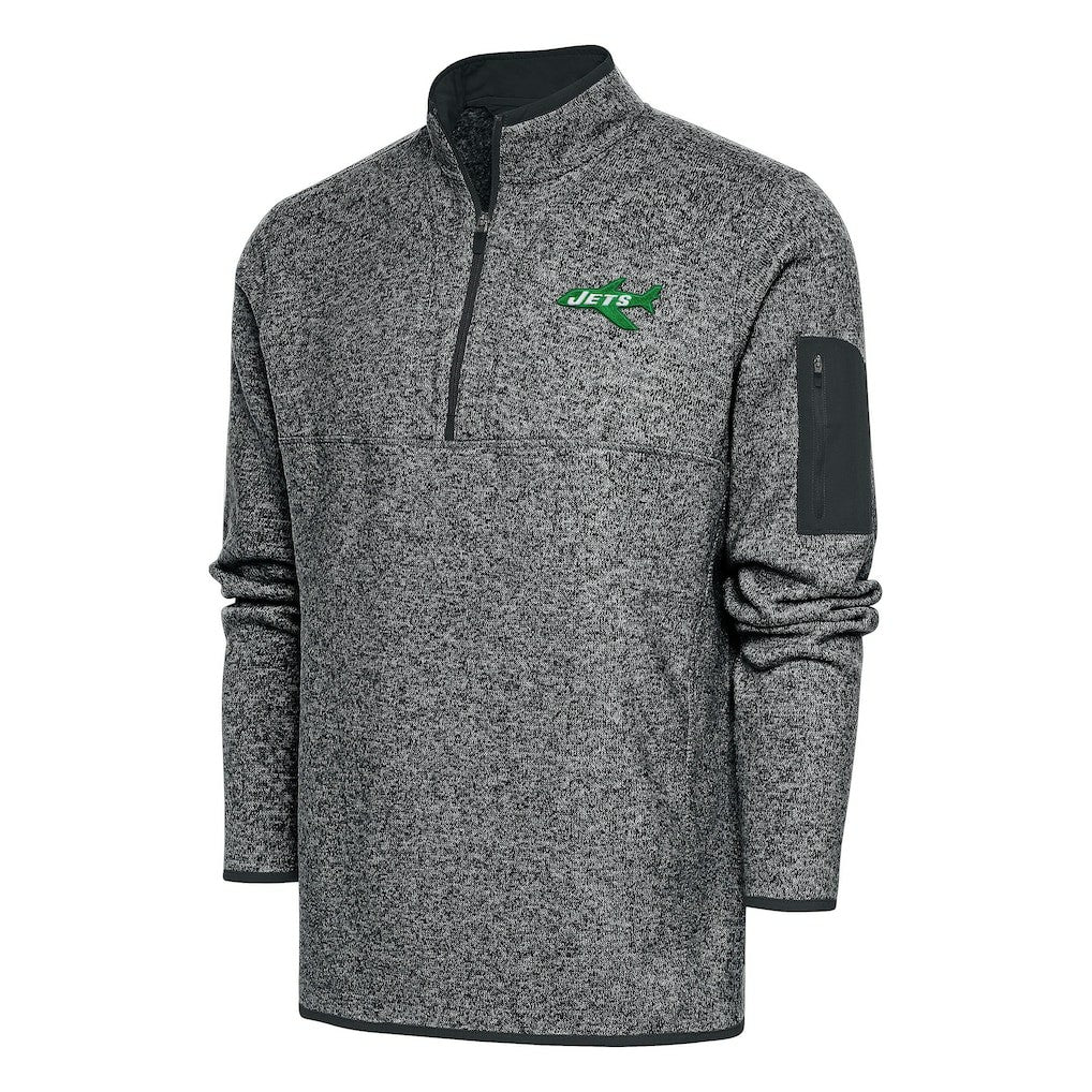 New York Jets Antigua Throwback Fortune Quarter-Zip Pullover Jacket - Heather Charcoal sale