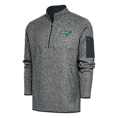 New York Jets Antigua Throwback Fortune Quarter-Zip Pullover Jacket - Heather Charcoal sale