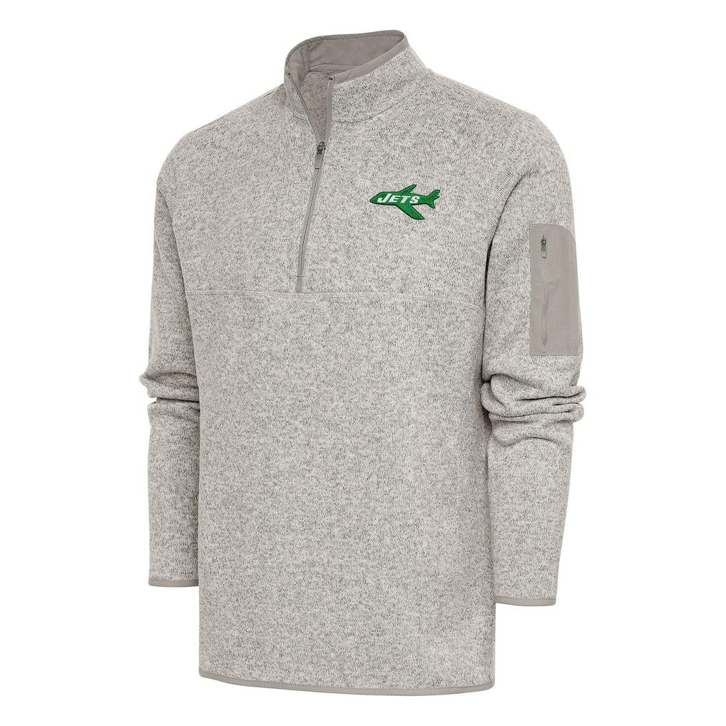 New York Jets Antigua Throwback Fortune Quarter-Zip Pullover Jacket - Oatmeal for sale