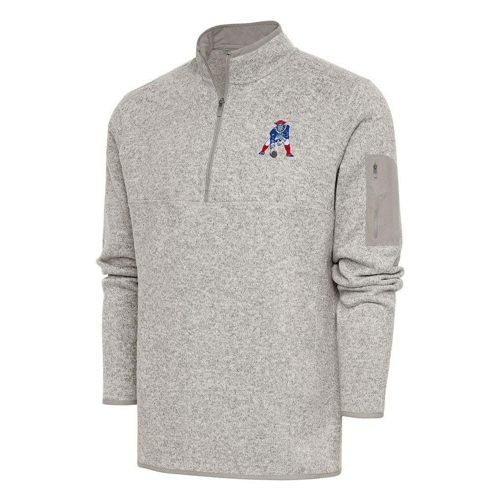 New England Patriots Antigua Throwback Fortune Quarter-Zip Pullover Jacket - Oatmeal for sale