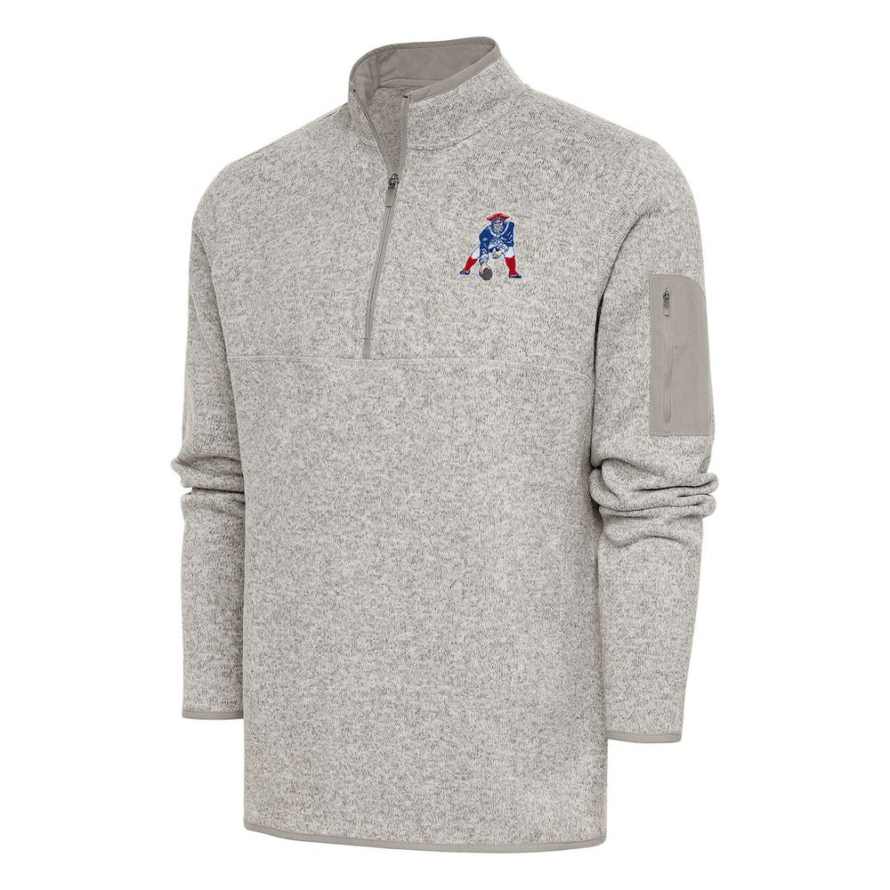 New England Patriots Antigua Throwback Fortune Quarter-Zip Pullover Jacket - Oatmeal for sale