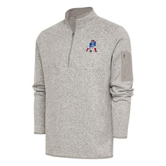 New England Patriots Antigua Throwback Fortune Quarter-Zip Pullover Jacket - Oatmeal for sale
