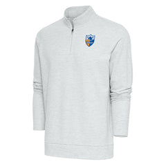 Los Angeles Chargers Antigua Team Logo Throwback Gambit Quarter-Zip Pullover Top - Heather Gray on sale
